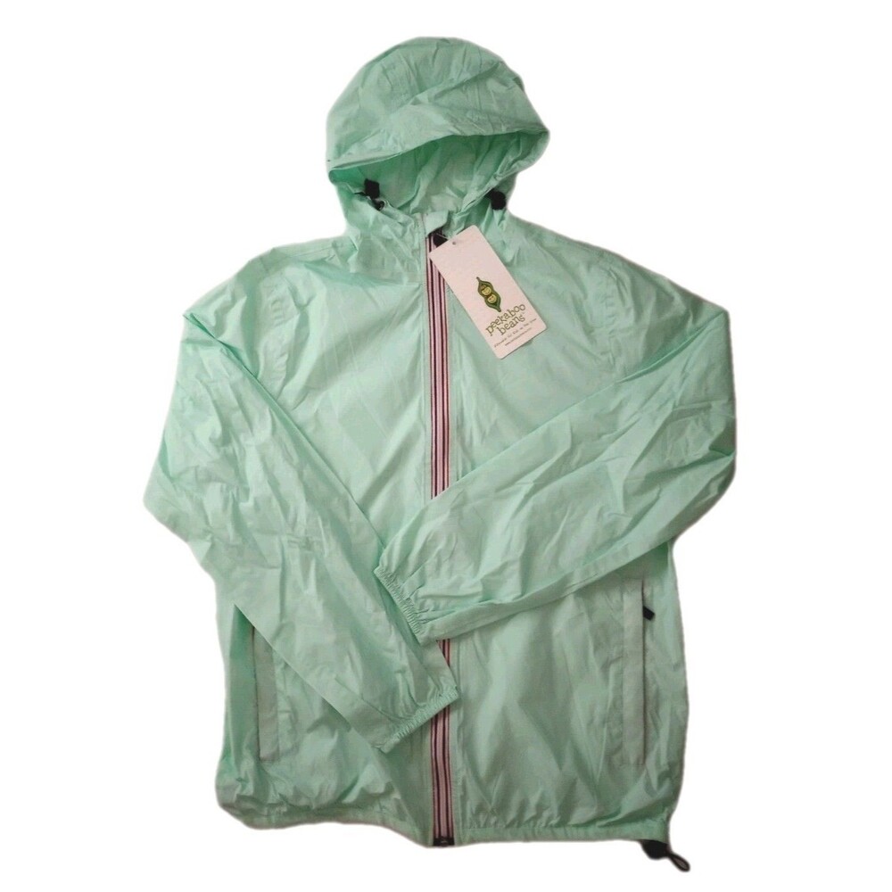 NWT Peekaboo Beans Rain Coat Jacket Teal Green sz M Youth (10) Zipper Pockets